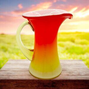 Vintage MCM Kanawha Glass Pitcher / Creamer 4" Tall Amberina Art Glass